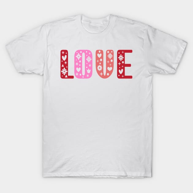 Retro Love Shirt - Folk Art Cottagecore Scandinavian Design T-Shirt by PUFFYP